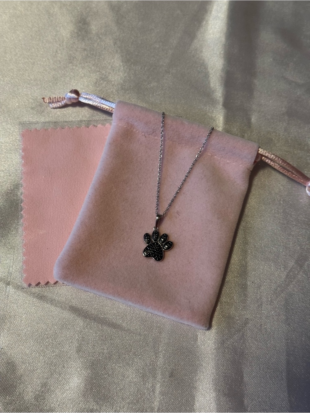 Paw print Pendant Pave accents  925 Sterling Silver Necklace - Picture 5 of 16